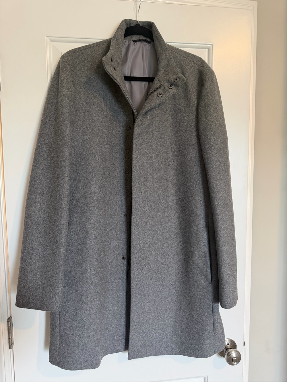 Calvin Klein Men's Gray Wool-Blend Stand Collar Pea Coat
